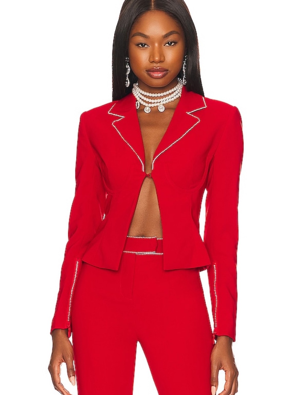 Lovers + Friends Catalina Micro Jacket and Pants in Cherry Red sz XS